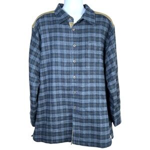 Firethorn Silver Mens Wool Blend Flannel Leather Trim Workwear Shirt Jacket  XXL